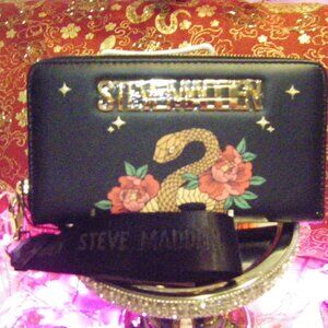 Steve Madden B Zip Large Black Wristlet Lunar New Year Of The Snake NWT
